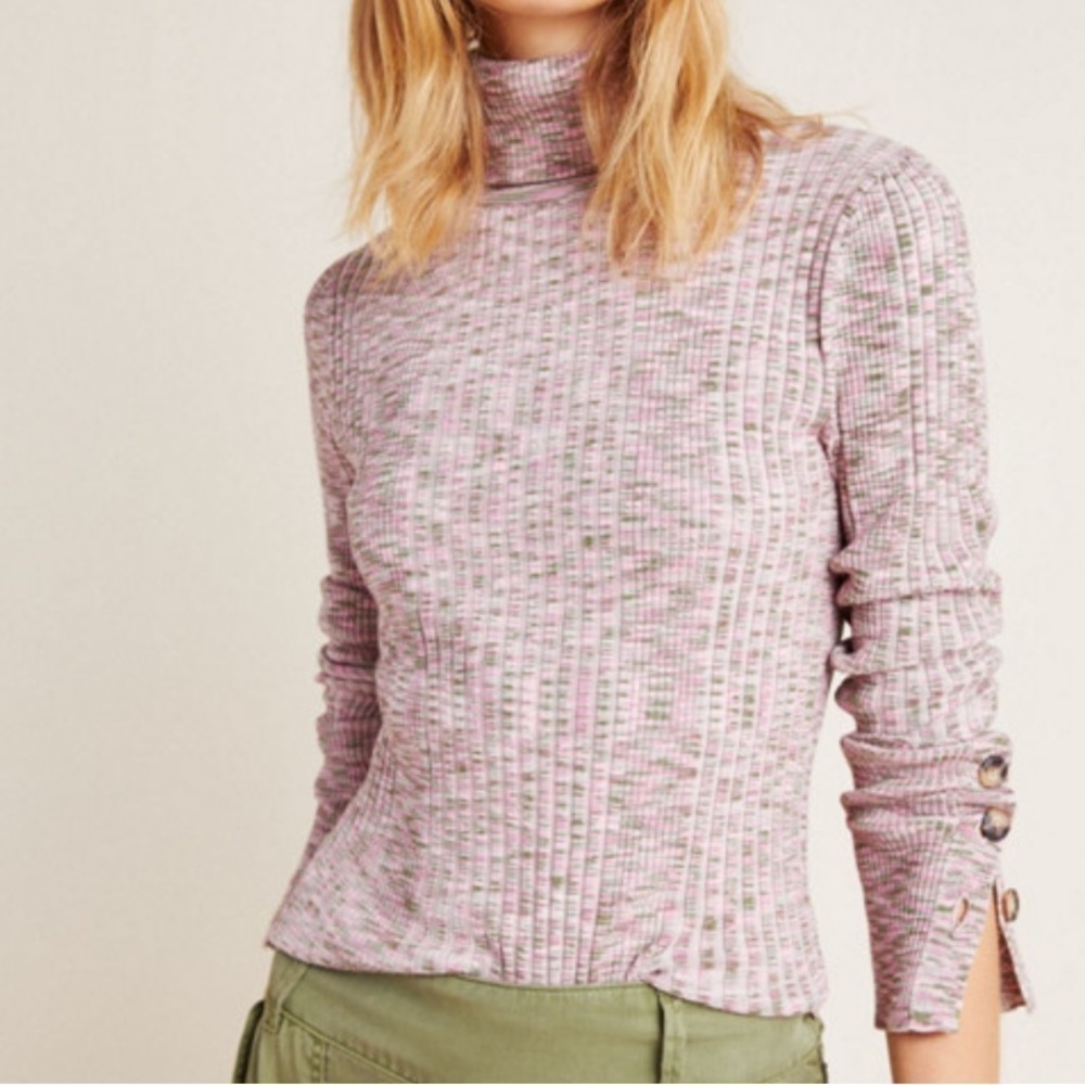 Anthropologie Button Sleeve Turtleneck